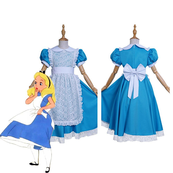 Girl Alice dress Baby Cotton Lolita Tutu Dress Halloween Birthday Alice Adventures Blue Tutu Costume Dress