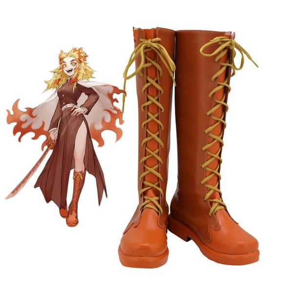 Demons cos Slayers Female Kyojuroro Rengokuku Shoes Cosplay Kimetsusu Yaibaba Rengokuku Kyojuroro Cosplay Boots Orange Shoes