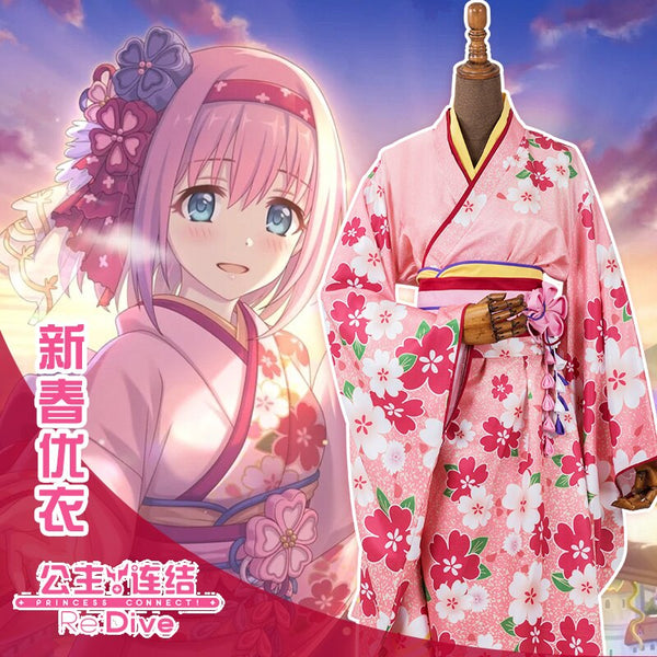 Anime Game Princess Connect! Re:dive Cosplay Costume Kusano Yui/ue  Cosplay Costume Halloween Clothes Women Pink Loli Kimono Set