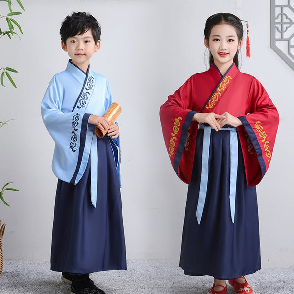 Mulan Cosplay Costume Kids Girls and Boys Chinese Han Fu Heroine Dress Up Halloween Costume Carnival Performance Party Clothing