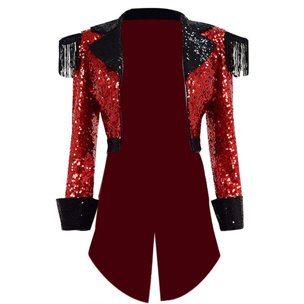 Women Sequing Steampunknk Jacket Red Circus Ringmasterer Show Costume
