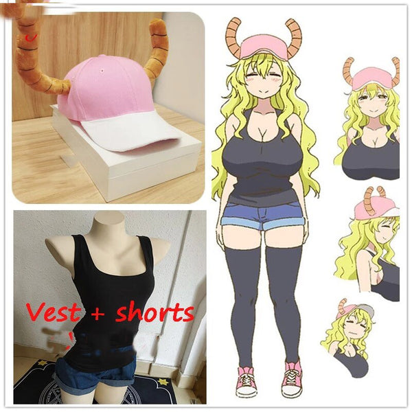 2021 Anime Cosplay Miss Kobayashi's Dragon Maid Cosplay costume Quetzalcoatl Lucoa hat For Women Vest pants and sock