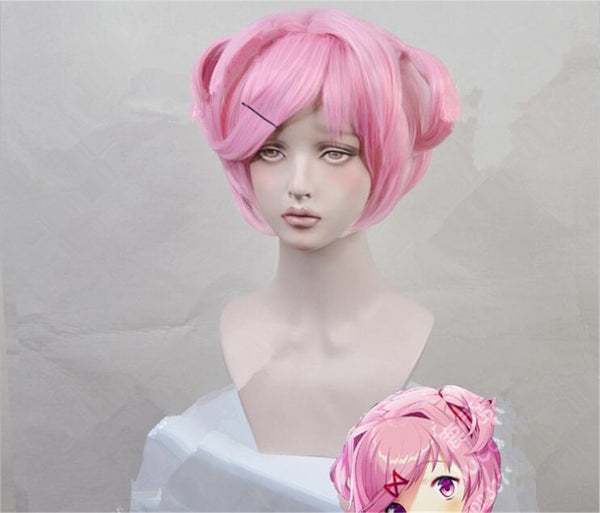 Doki Doki Literature Club Cosplay Natsuki Headwear Short Pink Pony Hair Accessories Cosplay wig  C122