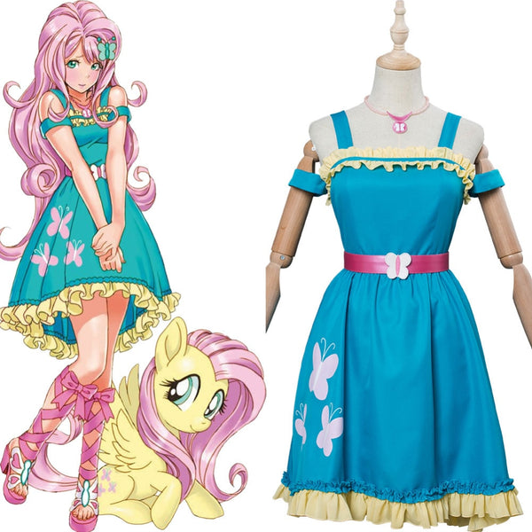 Ponyny Cosplay Fluttershyhy Costume Human Princess Dress Full Set Girls Women Halloween Masquerade Party Role Play Costume