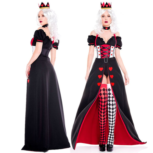 Königin der Herzen Alice im Wunderland Kostüm Poker Queen Cosplay Halloween Maskerade Kostüme Sexy Kleid