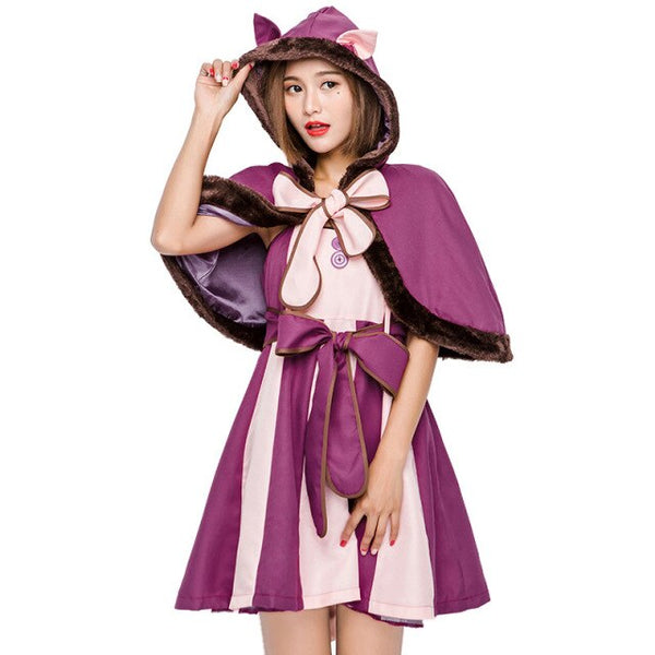 Sexy Purple Smiley Cat Tail Party Dress Halloween Alice in Wonderland Animal Fantasy Princess Parent-child Cosplay Costume