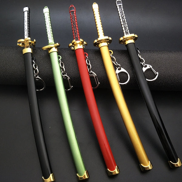 22cm ONE cos PIECE Zoro Swords Keychain Women Men Buckle Toolholder Scabbard Katana Sabre Car Keyrings Gift Key Chains