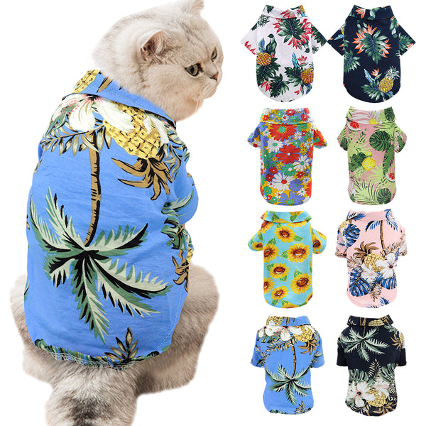 Haustier-Katzen-Hemd-Kleidung-Frühlings-Sommer-Strand-bedrucktes Katzen-T-Shirt-Weste-Blumenkatzen-Hunde-T-Shirt-Mantel-Welpen-Kostüm-Haustier-Kleidung
