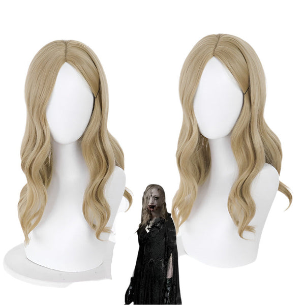 Game Evils a Village Belala and Vampire Lady Dimitrescucu Wig 45CM Brown Yellow Medium Length Curly Hair Halloween Cosplay Wigs
