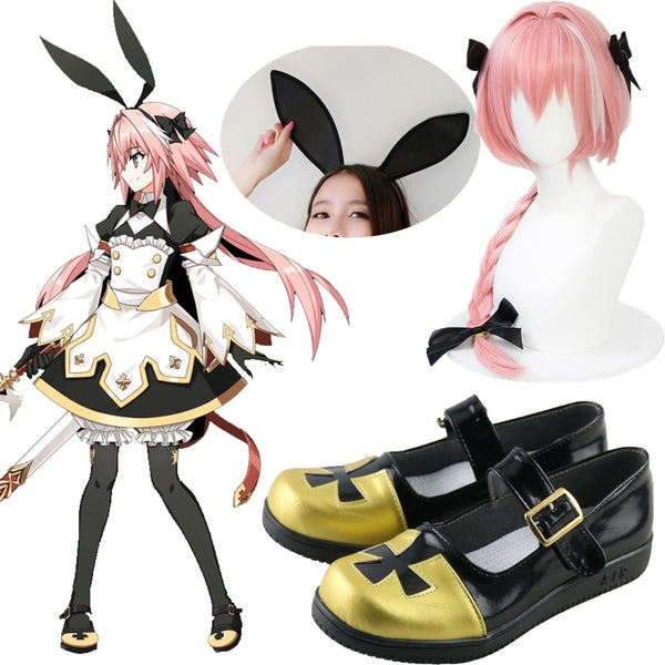 FGO Fate Grand Order Astolfo Sabre Cosplay Anime Perücken und Schuhe Stiefel lange rosa Haarschleifen Astolfo Perücken + Perückenkappe Halloween Requisiten