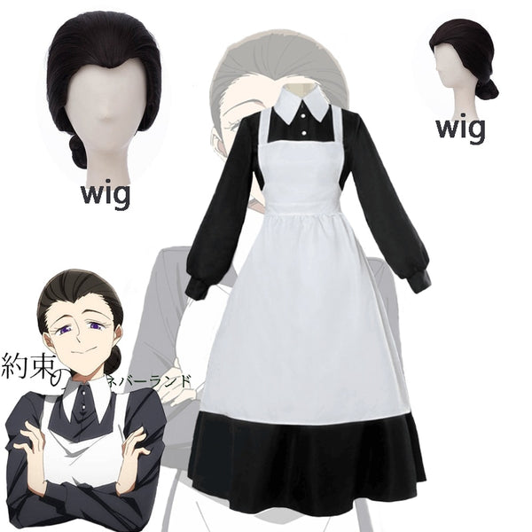 Yakusokuku no Neverlandnd Cosplay Costume The Promiseded Isabellala Neverlandnd Cosplay Women Maid Dress Anime Costume Halloween wig