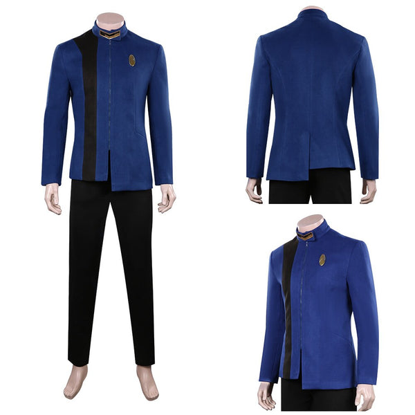 Star Cosplay Trek TNG Kostüm Blauer Mantel Hosen Uniform Brosche Outfits Halloween Karneval Anzug