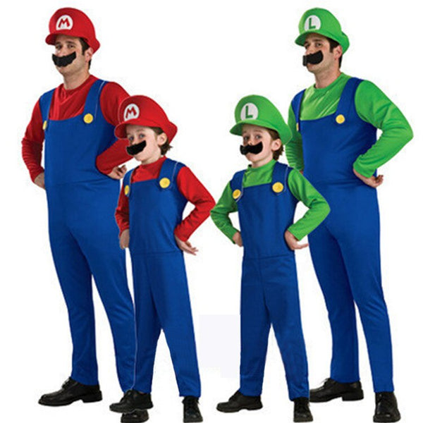 Halloween Cosplay Super Mari Luigi Bros Kostüm für Kinder und Erwachsene Lustige Party Wear Cute Klempner Mario Set Kinderkleidung