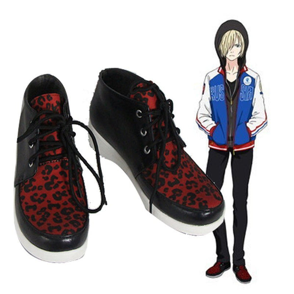 Anime Yuri!!! on Ice Yuri Plisetsky Cosplay Red Leopard Print Shoes