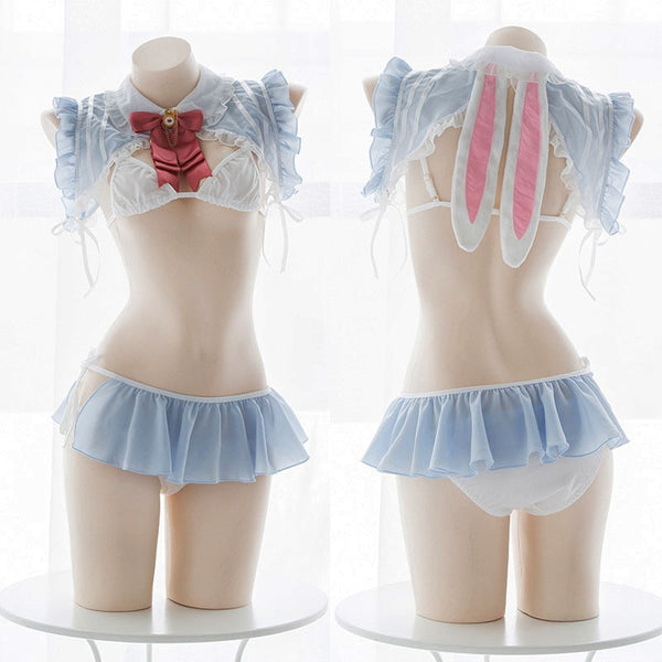 Japanese Womens Sexy Cute Bunny Uniform Lolita Underwear Set Cosplay Costumes Kawaii School Girl Lingerie Uniforms