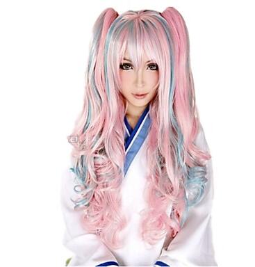 Harajukuku Lolita Full Wigs Long Hair Synthetic Wigs 2 Clips Femmee Anime Rainbow Ombre Cosplay Wigs