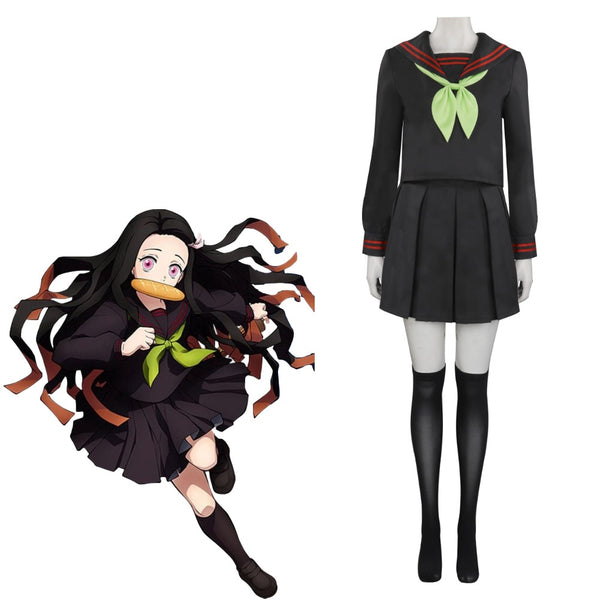 Game Demon cos Slayerer Kimetsusu Yaibaba Hinokamimi Kepputanan Cosplay Costume Kamadodo Nezukoko School Uniform Outfits
