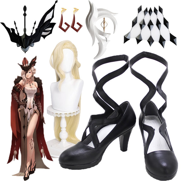 Genshing and Impacts Fatuiui Executives a Officers NPCs Cosplay shoes Game Yellow wigs Halloween La Signorara Neck props earring Accessories