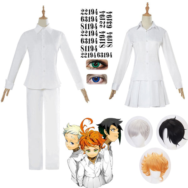 The Promised Student Neverland Cosplay Costume Uniform Emma Norman Ray Cosplay Wig Washable Tattoo Stickers NO.22194/63194/81194