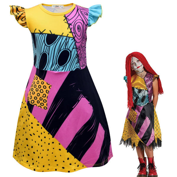 Nightmares Christmas Sally Cosplay Costume Girls Halloween Party Jack Skellington Dress Cartoon Nightgown For Kids