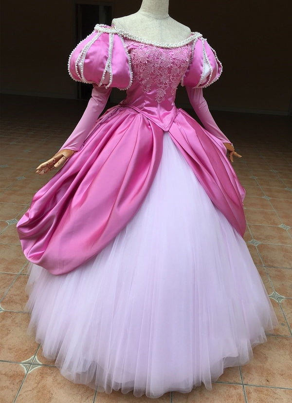 Top Quality Arielel Princess Cosplay Costume Pink Dress Sleeve With Pearl For Adult Women Halloween Party