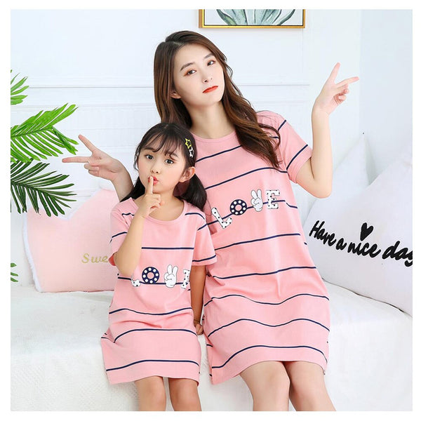 Family Matching Outfits Sets for Girls Clothes Mom and Daughter Equal Pajamas for Teens Summer Girl Dress