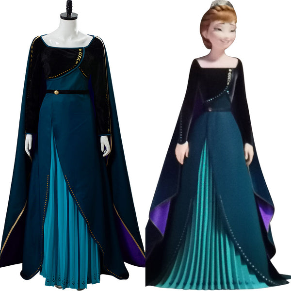 Movie Queen Anna Coronation Cosplay Costume Anna Dress Dark Green Gown For Girls Women Halloween Costumes women Dress