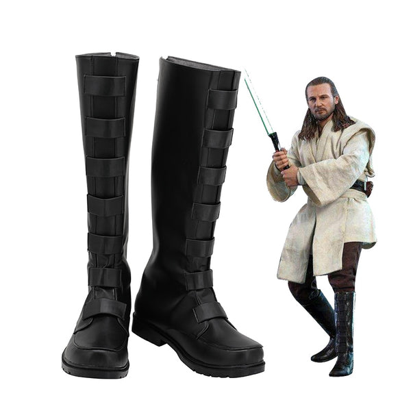 Star Cosplay Schuhe Stiefel Jedi Meister Qui Gon Dschinn Cosplay Erwachsene schwarze Stiefel Halloween Party nach Maß