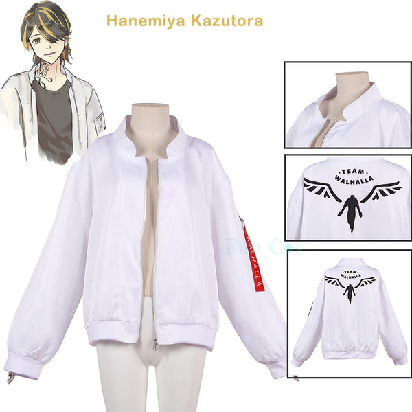 Tokyo and Revengers Hanemiya K Kazutora Cosplay Costumes White Coat Valhalla Uniform Baseball Coat Mikey Draken Halloween Kids Adults