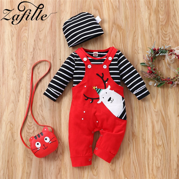 My First Christmas Baby Clothes Striped T-shirts+Deer Overalls New Years Costume Party Toddler Baby Christmas Outfits
