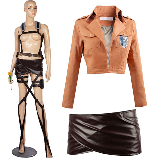 Attack oOn Titan Cosplay Costume Halloween Investigation Corps Allen Mikasa Soldier Long Shawl Belt Suit Leather Short Skirt Set