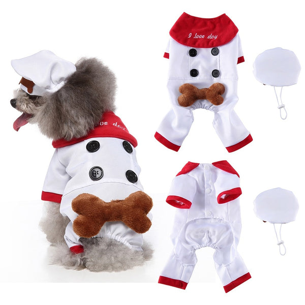 Funny Clothes Dogs Cosplay Role Playing Suit Cook Suit With Hat for Halloween Christmas Clothes Party Costume