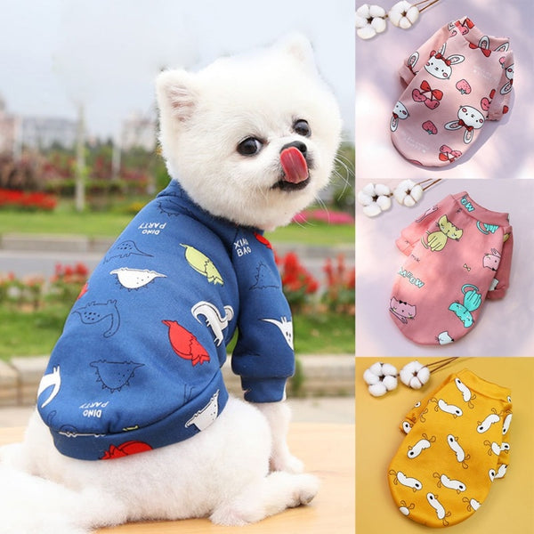 Warm Thin Fleece Cat Dog Sweater Cute Cartoon Print Soft Pet Costumes