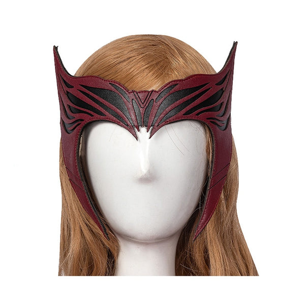 Superheroine Scarlet Cosplay Witch Headwear Wanda Vision Costume Mask Red Faux Leather Accessories Superhero Headgear