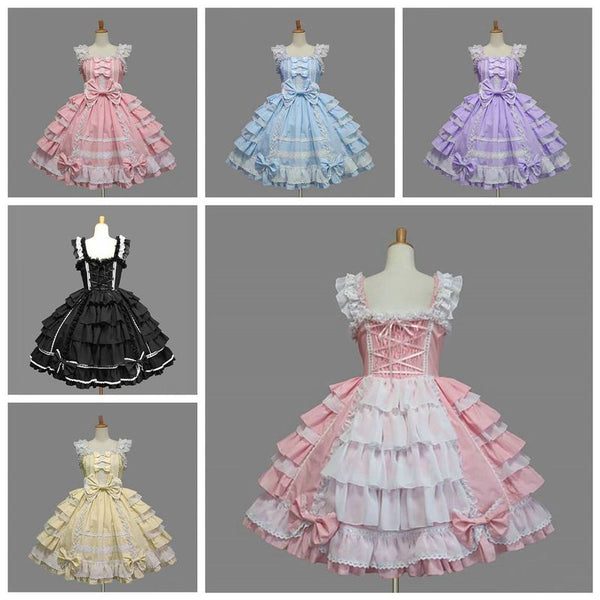 Klassisches Lolita-Kleid, Mädchen, Frauen, mehrlagig, Cosplay-Kostüm, Baumwolle, Vintage-Kleid, Rtro-Kleid für Mädchen, 6 Farben erhältlich