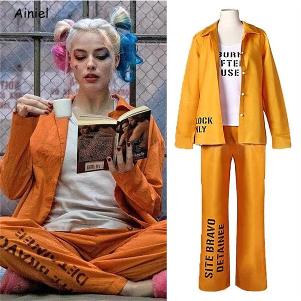 Orange Harley Cosplay Costumes Prison Uniform Women Tops Coat Jackets Pants Costumes Sets Squad Quinn Coaplay Party Clothes