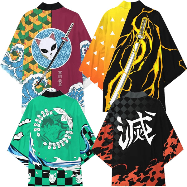 Anime Demon cos Slayer Agatsuma Zenitsu Kamado Tanjirou Kisatsutai Cosplay Costume Coat Uniform Cloak Tops Kimono Haori Shirt Unisex