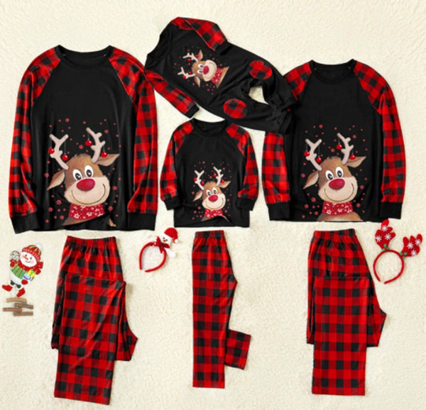 Cute Deer Christmas Pyjama Set Elch Print Mommy and Me Outfits Xmas Tops + Pants Anzug Neujahr Nachtwäsche Familienpyjamas Anzug