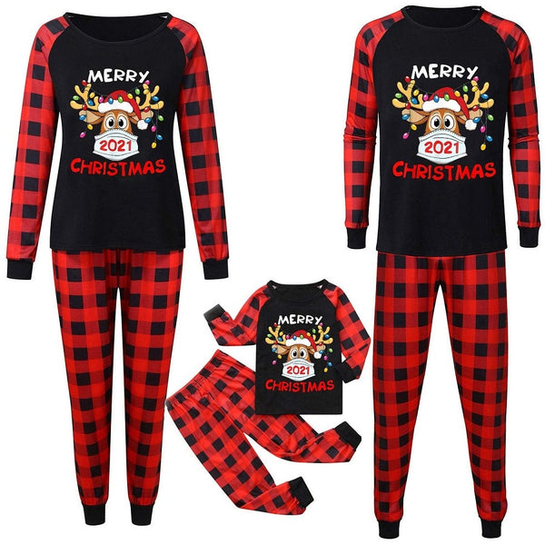 2021 Christmas Pajamas Sets Family Matching Outfits Plaid Father Mother Kids Sleepwear Mommy and Me Xmas Pj's Clothes Tops+Pants