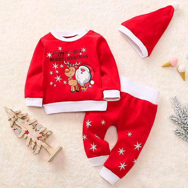 Christmas Clothes Set Xmas Santa Fawn Print Pajamas Sleepwear Outfits Kids Clothes Girls Boys Costume（3M-24M）комплекты Одежды