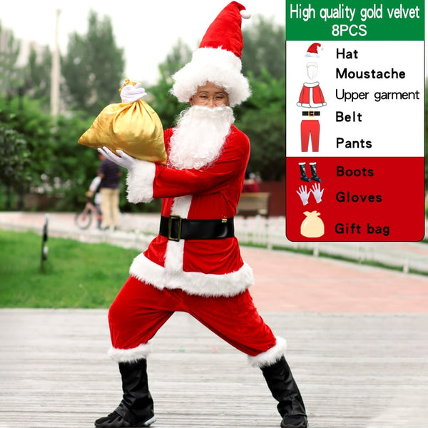 8pcs/lot Christmas Santa Claus Costume Cosplay Santa Claus Clothes Fancy Dress In Christmas Men Costume Suit For Adults