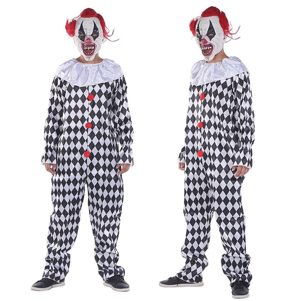 Clown Costume Rhombic Clown Adult Masquerade Costume Halloween Cosplay Amusement Park Black and White Unisex Jumpsuits & Rompers