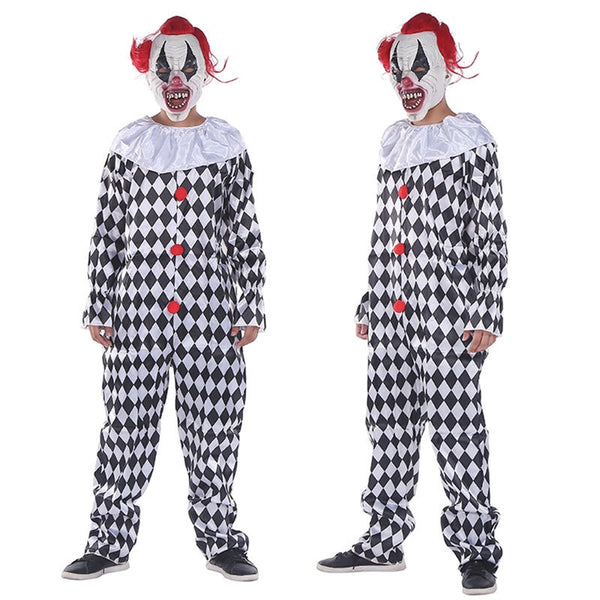 Clown Costume Rhombicic Clown Adult Masqueradede Costume Halloween Cosplay Amusement Park Black and White Unisex Jumpsuits & Rompers