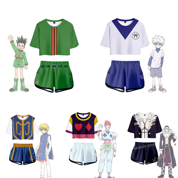 Anime X-Hunter Cosplay Crop Top/HXH kKillua Zoldyck/cos Jerseys/Kurapika Hisoka Gon cos Freecss/Shorts Top Buik T-shirt pajamas