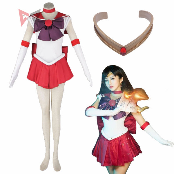 Anime Sailor Rei Hino Sailor Mars Cosplay Kostüm Kleid Handschuhe Bögen Stirnband Halskette Maßgeschneidert für Kinder Erwachsene Plus Größe
