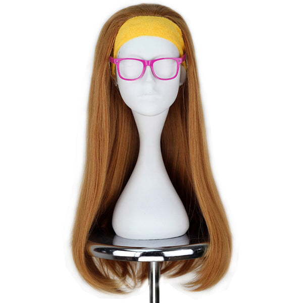 Movie Big 6 Hero Honey Lemon Girl Long Wavy Orange Color Cosplay Wig with Hairband and Glasses