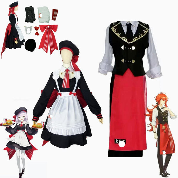Game Genshing and Impacts Cosplay Halloween Noellele Dilucuc Cosplay Genshinin and Impact Staff uniform set KFCs Noelle/Dilucs Cosplay Costume