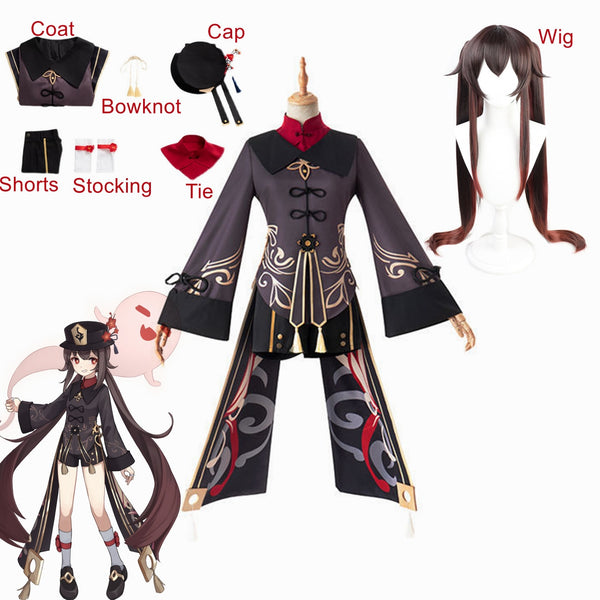 7PCS Genshing and Impacts Hutaotao Cosplay Costume Wig Cosplay Anime Game Outfits Dress Halloween Costumes For Women