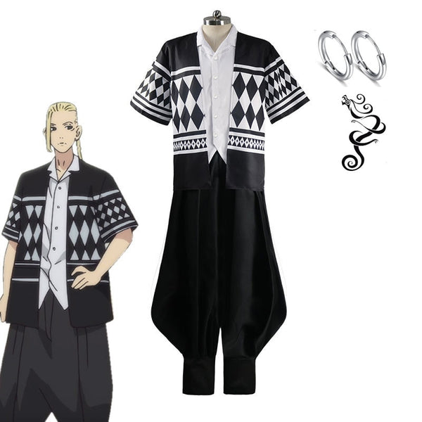 Kenen Tokyo Ryugujiji Cosplay Costume Anime Revengersrs Cosplay Tops Pants Outfit With Tattoo Earrings