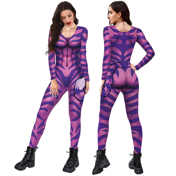 Adults Cosplay Tigers Costume Bodysuit Spandex Zentai Party Clothing Slim Leopard Pattern Bodysuits